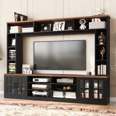 95.5" W Wall Unit Entertainment Center With Bookshelves For Tvs Up To 80", Modern Tv Stand Media Console With Cabinets