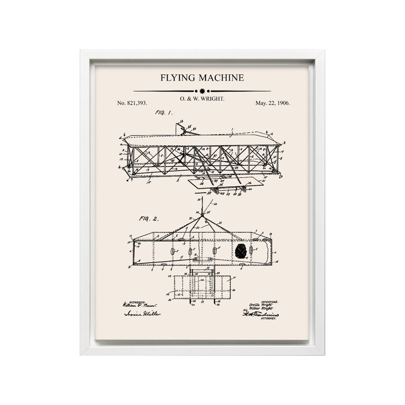 Schéma des frères Wright, Canevas, Encadrement blanc, H 16 po x l 20 po