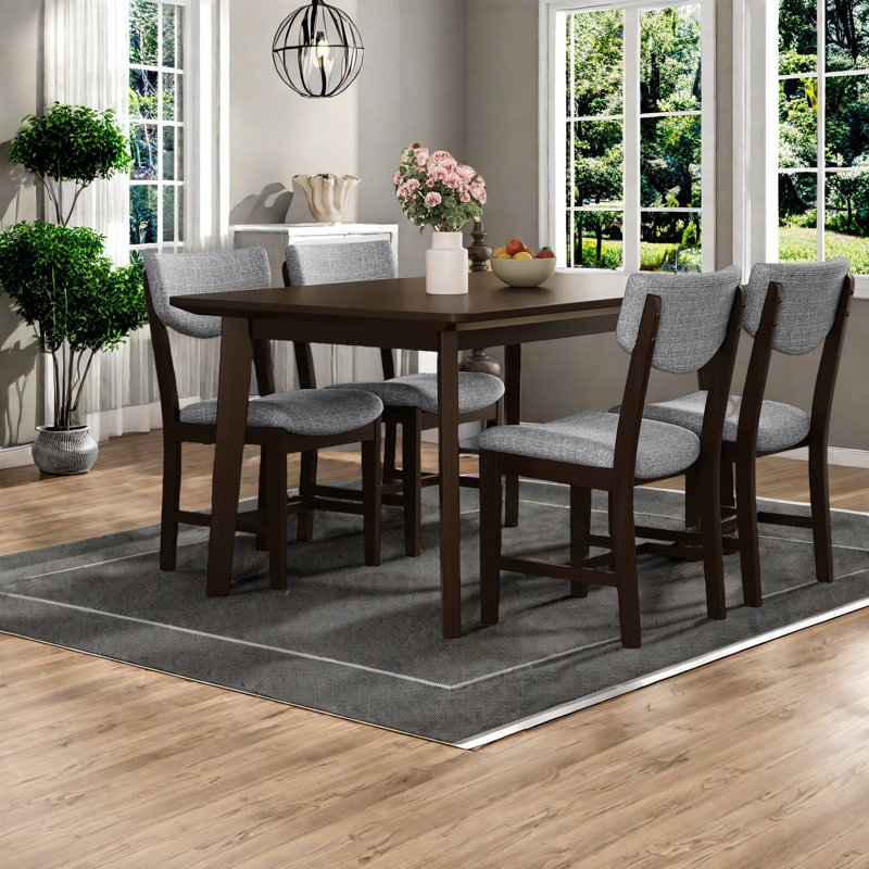 Ensemble de table de salle à manger rustique 5 pièces, en bois massif et revêtement, de style maison de campagne