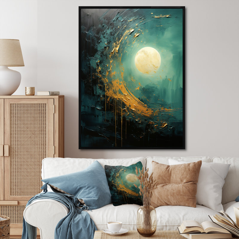 " Moon Emerald Eclipse Serenity " Print, Black Floater Framed, 20" H x 12" W x 1" D