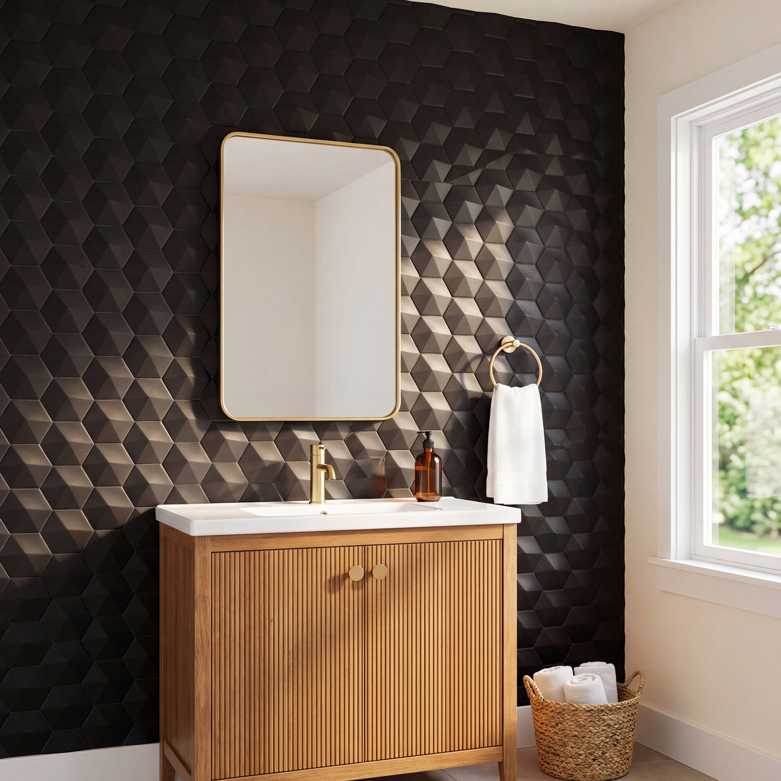 Hedron 4" x 5" Ceramic Tile, Black