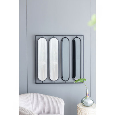 Grand miroir mural ovale 36 "x 36" avec cadre carré noir, décoration pour le salon, la chambre à coucher, le vestibule, le bureau