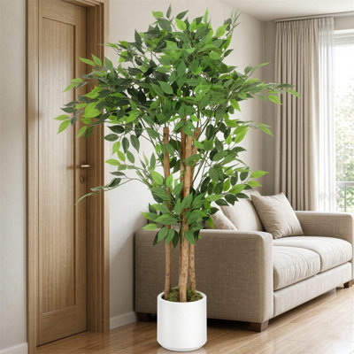 120 cm H Faux Ficus Tree Plant in Cement Freestanding Planter