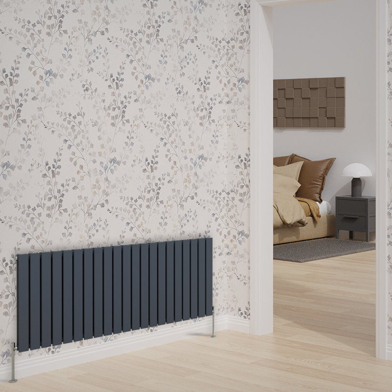 Adah Horizontal Single Flat Panel Radiator, 600mm H x 1428mm W, 2, Black