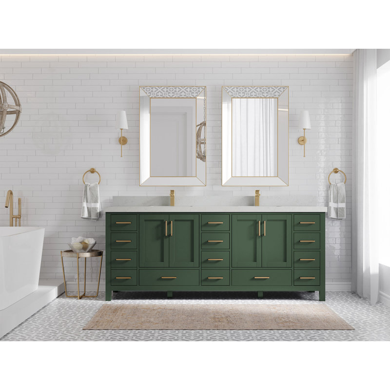 Malibu 84" Lafayette Green Double Sink Vanity with Carrara Quartz Top