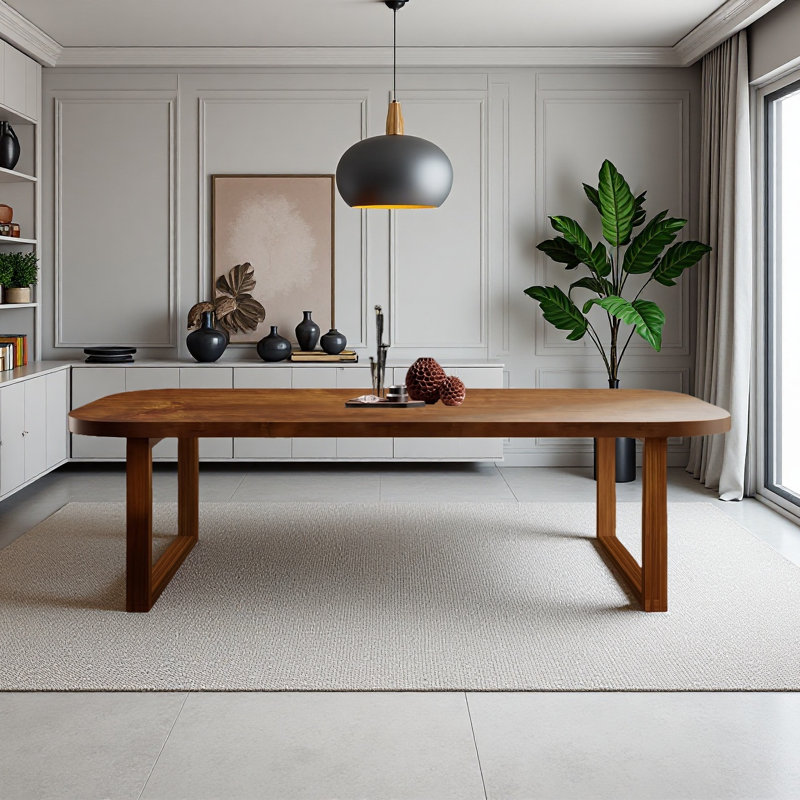 Table de salle à manger rectangulaire en bois massif brun, H 29,53 po x L 35,43 po x l 86,61 po