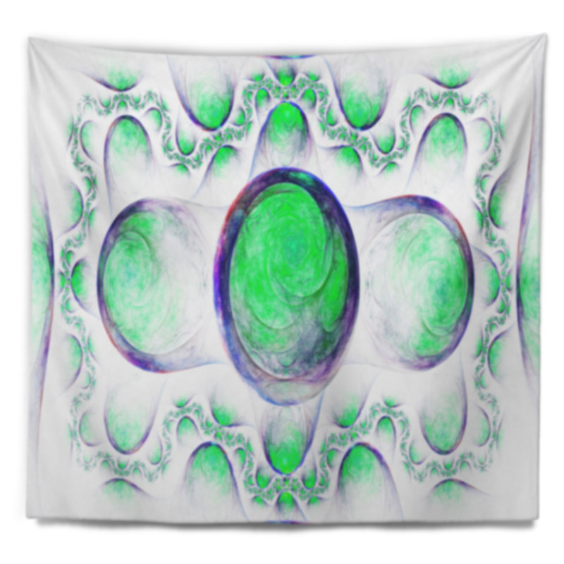Motif tapisserie abstrait vert sur fond blanc, H 32 po x l 39 po