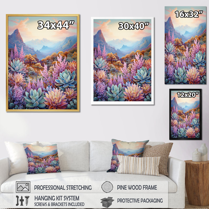 «Colorful Succulent Desert Charm I», reproductions d'art mural, Cadre simple noir, H 20 po x l 12 po x P 1 po