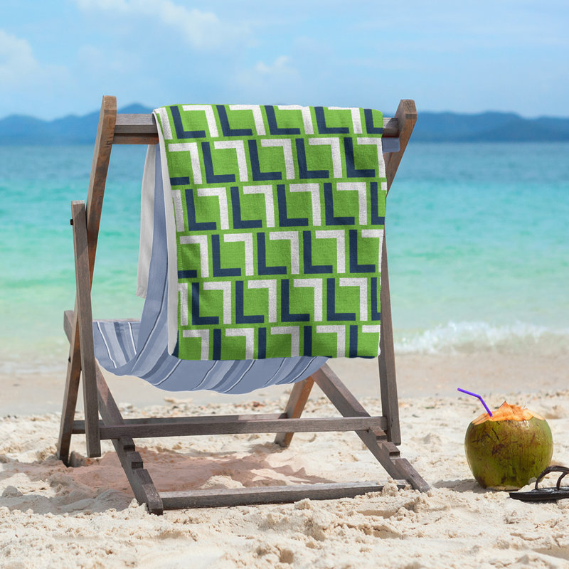 Beach Towel, Action Green/College Navy/White