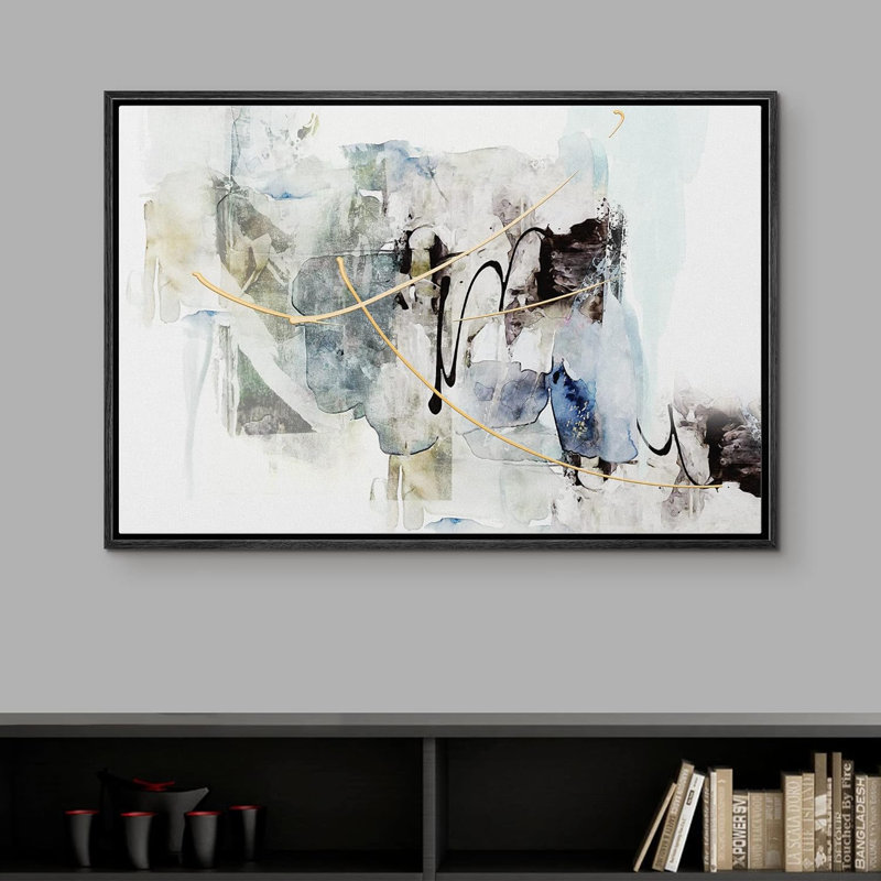 "Pastel grunge or noir sarcelle peinture coup de paysage abstrait formes d'art moderne" sur, Noir, H 24 po x l 36 po