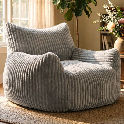 Grand fauteuil à billes pour adulte Fauteuil à billes en velours côtelé rembourré de mousse à mémoire de forme gris