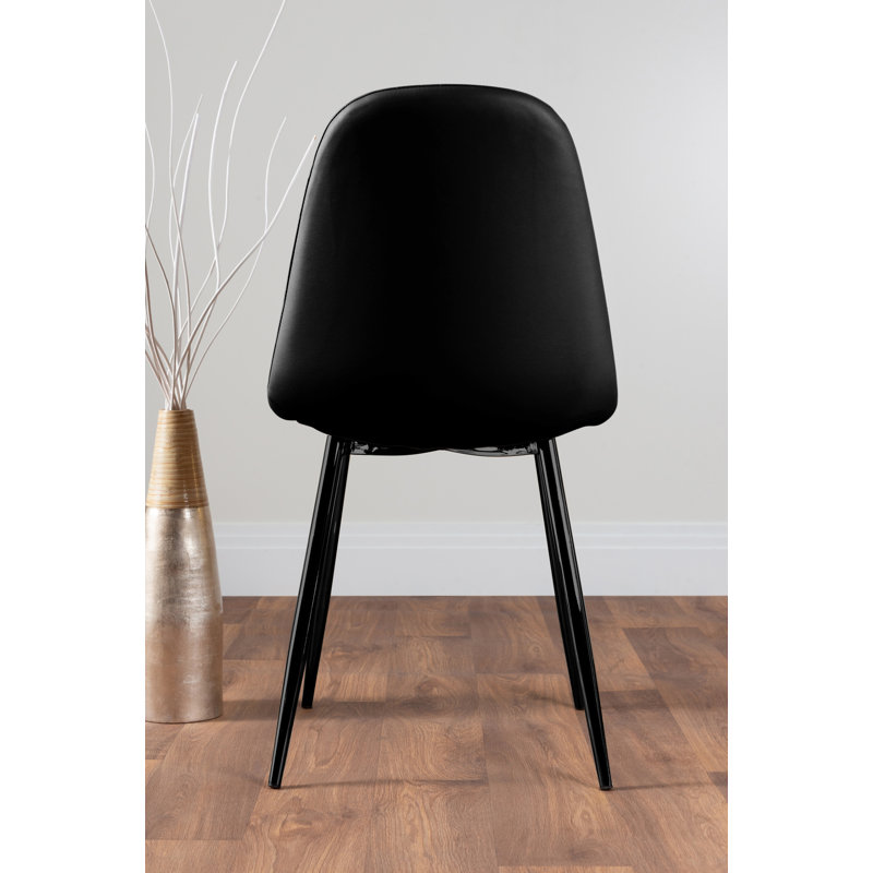 Lenworth Modern Black Metal and Glass Dining Table Set with 6 Luxury Faux Leather Dining Chairs, Black/Black