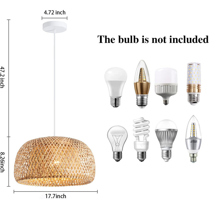 Luminaire suspendu en bambou tissé à la main - Lustre en rotin naturel pour îlot de cuisine, salle à manger et plafond de chambre à coucher - Luminaire suspendu réglable certifié UL avec douille E26