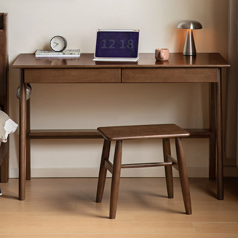 Bureau à 2 tiroirs en bois d'hévéa brun foncé durable, H 29,52 po x l 47,24 po x P 22,04 po