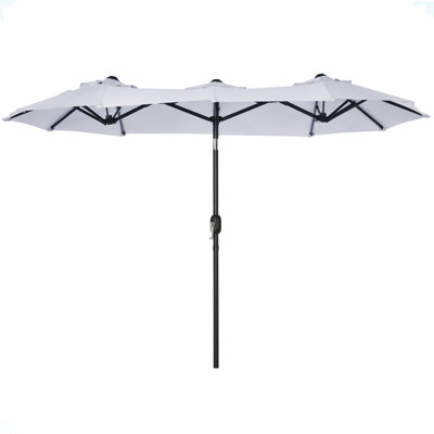Outsunny Double-Sided Patio Umbrella 9.5' Large Outdoor Market Umbrella With Push Button Tilt And Crank, 3 Air Vents And 12 Ribs, For Garden, Deck, Pool, White