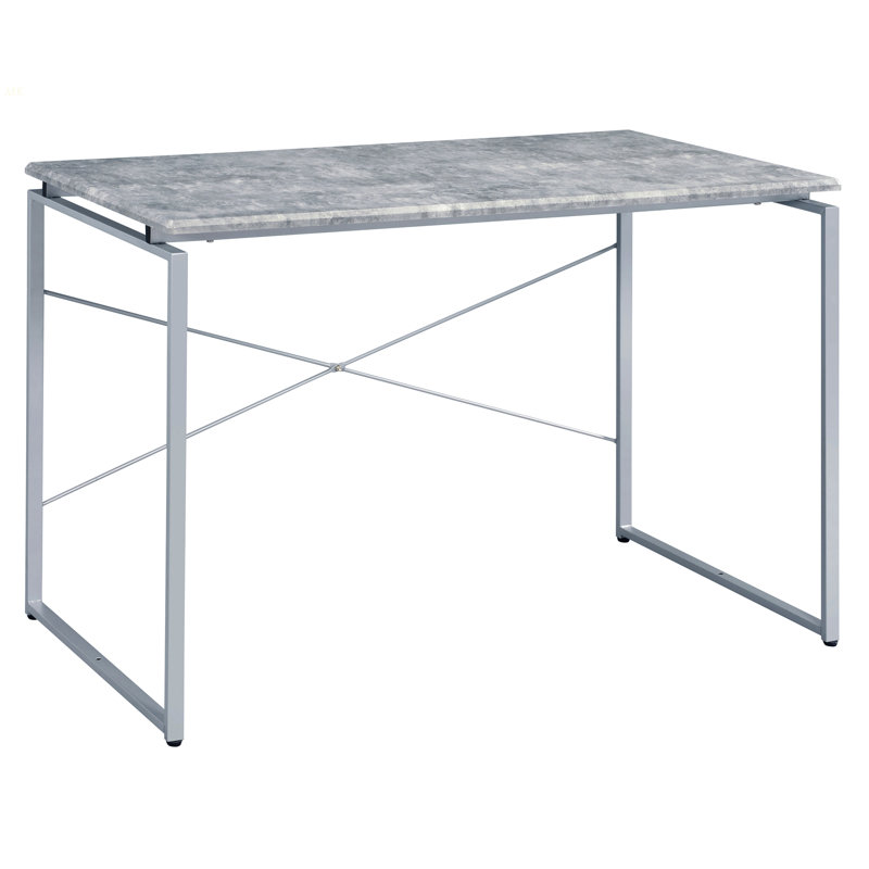 Grey And Silver Writing Desk With Metal Sled Base, Gray/Silver