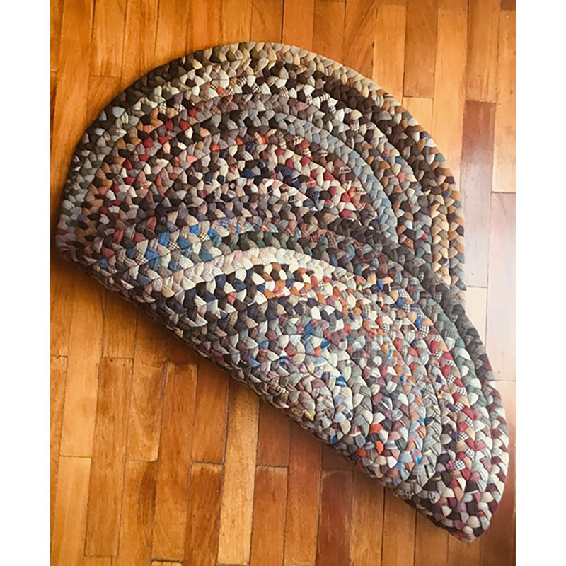 Kendricks Hand Braided Wool Brown Area Rug, Oval 4' x 6'