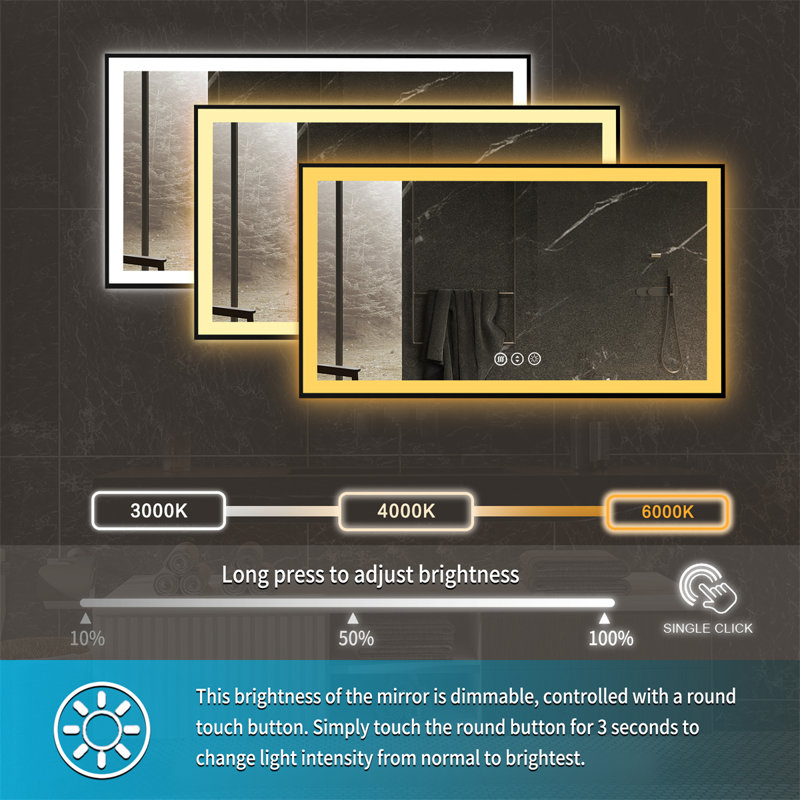 Smart LED Bathroom Mirror with Adjustable Colour Temperature, Dimmable, Defogging, 30" H x 55" W x 1" D