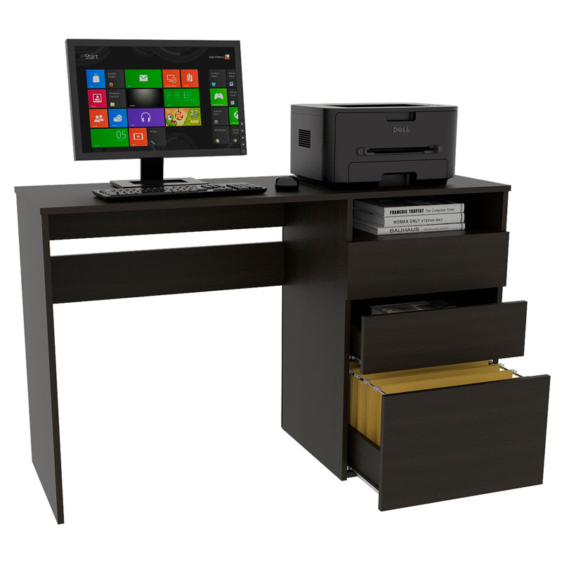 Bureau d'ordinateur 3 tiroirs, une tablette, Noir
