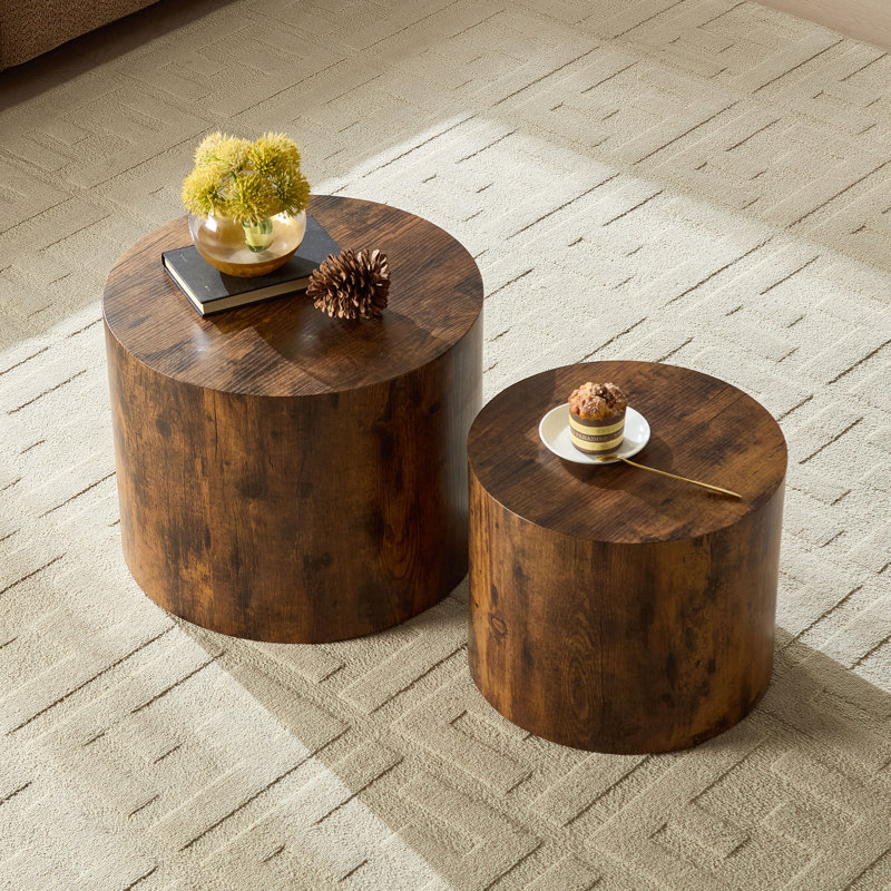 Ensemble de 2 tables basses gigognes en MDF pour le salon, Wood Grain