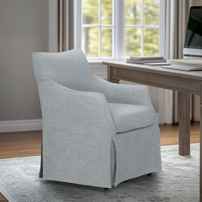 Chaise rembourrée avec accoudoirs et roulettes cachées, Bleu clair