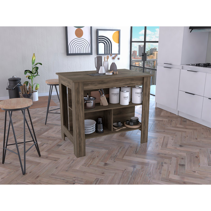 Îlot de cuisine, trois tablettes dissimulées, Marron foncé
