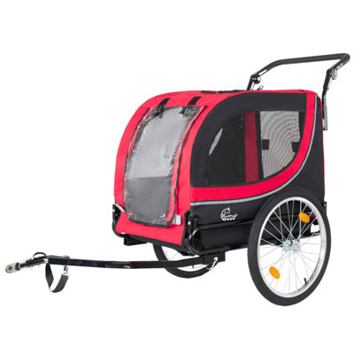 Remorque 2 en 1 et poussette pour animaux de compagnie pour chiens pesant jusqu'à 100 lb - Chariot de transport pour animaux pliable avec deux roulettes avant de 8 po et roues à dégagement rapide de 20 po, filet respirant et housse de pluie en PVC