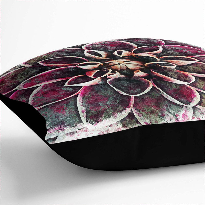 Pink Dahlia Flower Cushion with Filling, 40cm H x 40cm W x 15cm D, Black