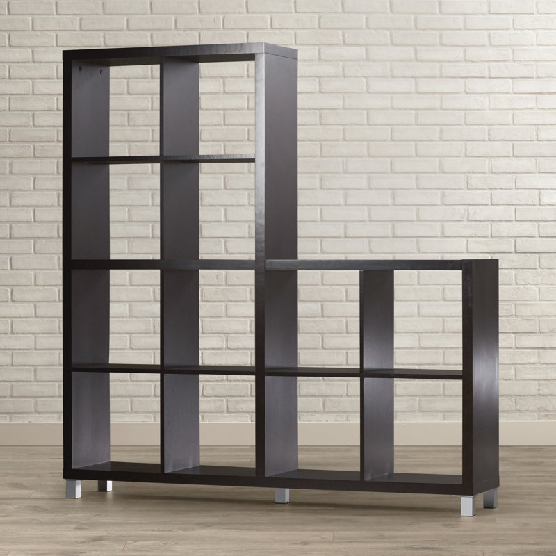 Kashen Modern Bookcase with 12 Cubies Shelves in Brown Finish, 60.85'' H X 58.10'' W X 11.35'' D