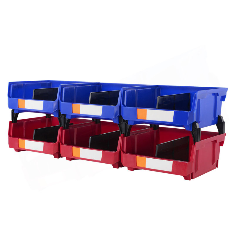Bac de rangement en plastique (11 po x 11 po x 5 po), bac de rangement suspendu empilable, bleu / rouge, paquet de 6, bacs empilables robustes pour l'organisation de garde-robe, de cuisine, de bureau ou de garde-manger