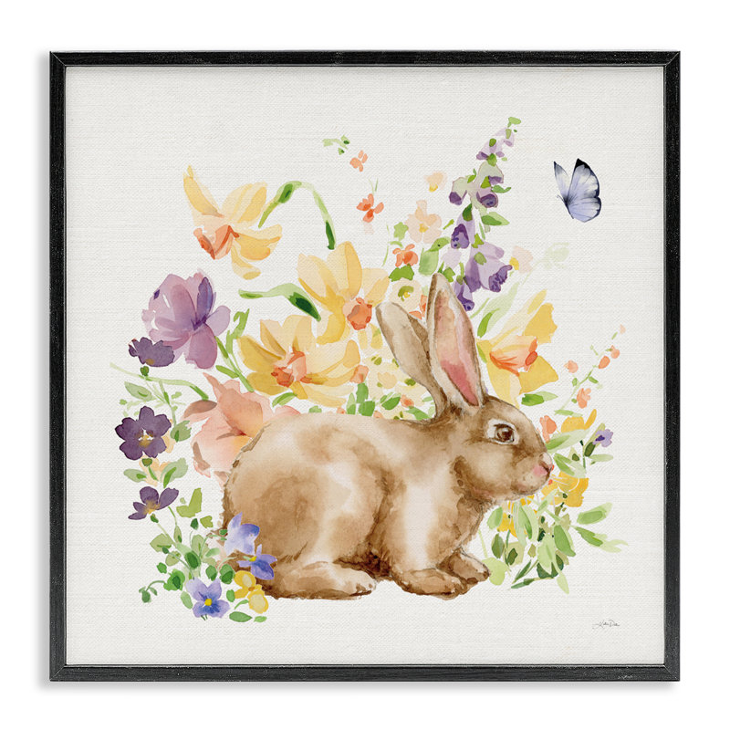 Giclée encadrée de lapin du printemps, conception de Katrina Pete, H 12 po x l 12 po, Giclée encadrée noir minuit