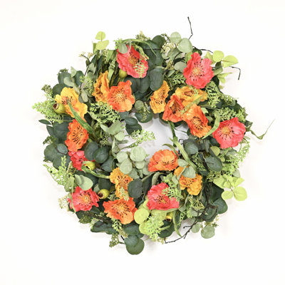 24" Handcrafted Faux Sunflower Silk Wreath for Front Door