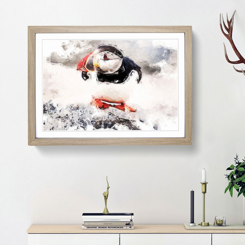 Atlantic Puffin - Framed Print, 45cm H x 63cm W x 2cm D, Oak Framed