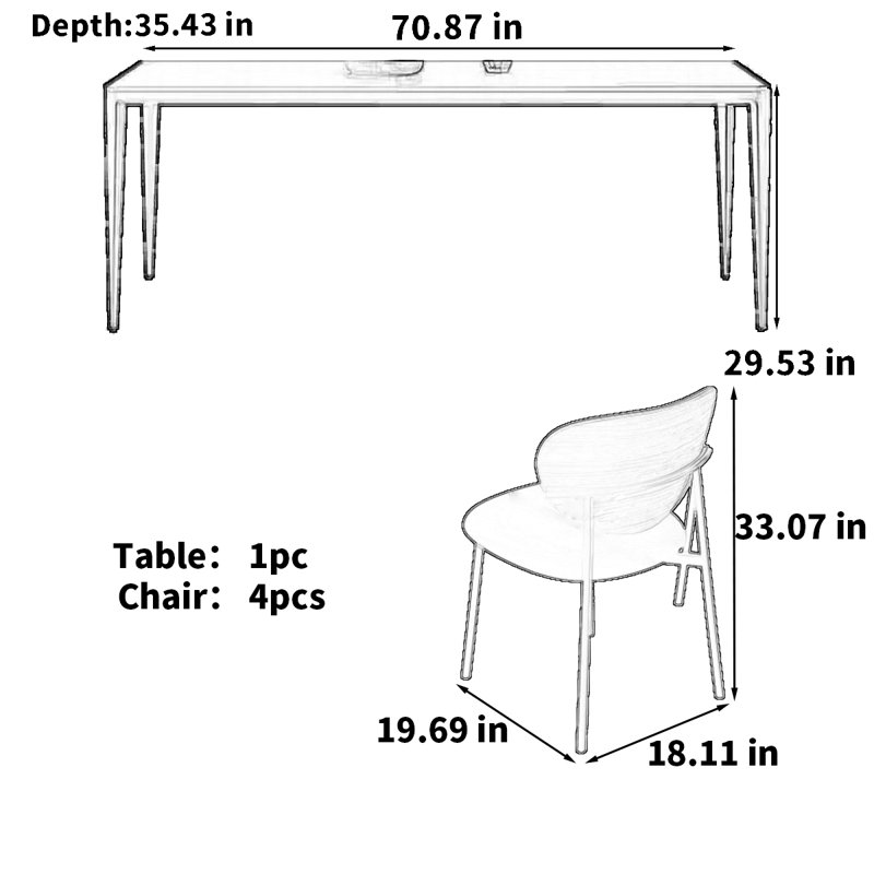 Table rectangulaire rectangulaire rétro, H 29,53 po x L 70,87 po x l 35,43 po