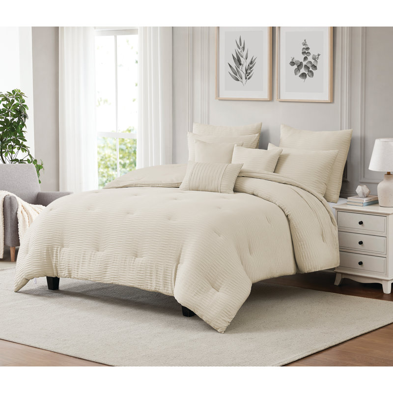Bryce Polyester 8 Piece Comforter Set, Ivory, King Comforter + 7 Additional Pieces