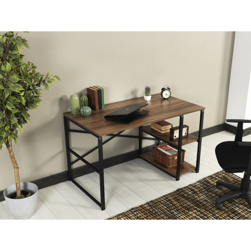 Computer Desk, Walnut/Black, 28" H x 25" W x 47" D