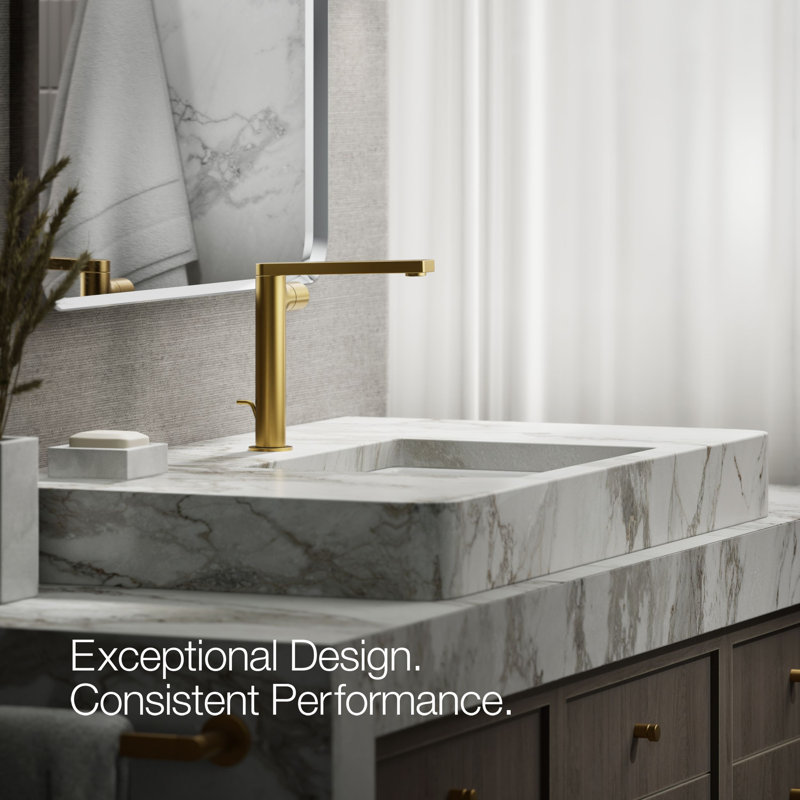 Single-Handle Bathroom Faucet with Drain Assembly, Vibrant Brushed Moderne Brass