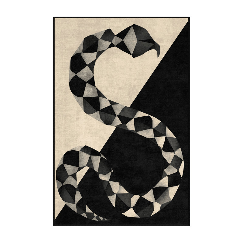 Machine Washable Pavnesh Snake Modern Geometric Rug in Black – Black Binding, 2x3