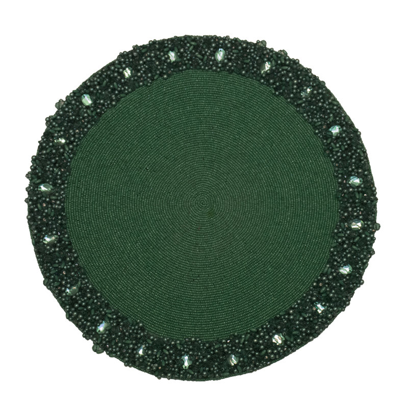 Classic Hand Beaded Round Placemat, Green