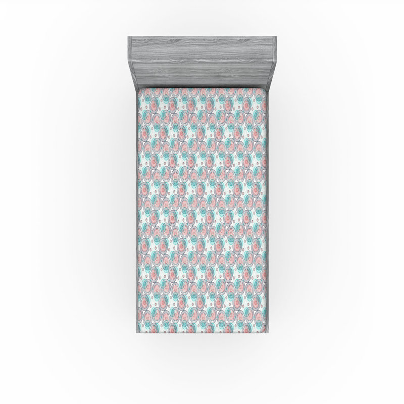 Drap-housse Ambesonne, Drap-housse de taille simple, Bleu doux, turquoise / géométrique