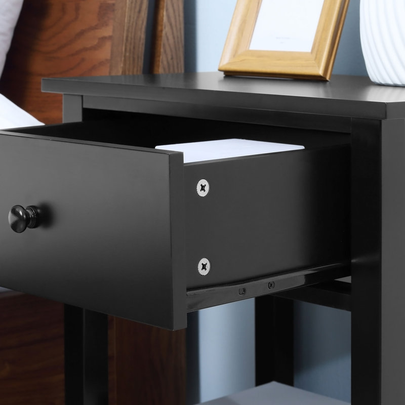 Table de bout, table d'appoint à 2 niveaux avec tiroir et tablette de rangement, table d'appoint moderne, Noir