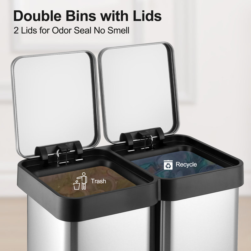 Steel Step On Multi-Compartments Trash & Recycling Bin - 16 Gallons