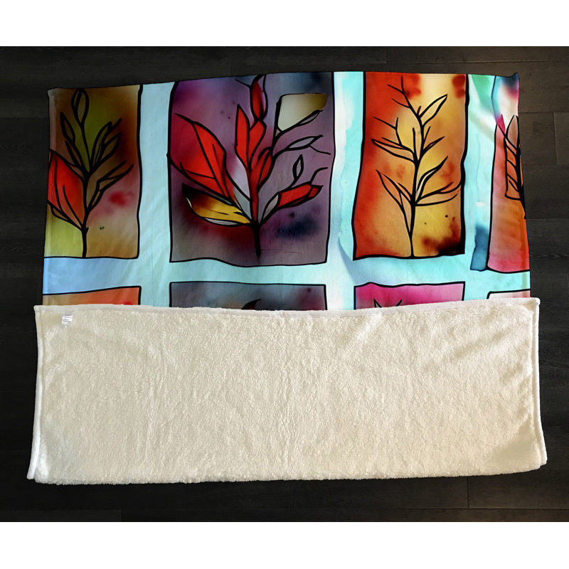 Throw Blanket, 68" W x 80" L, Red/Orange/Pink/Blue/Brown, Checkered/Floral/Striped