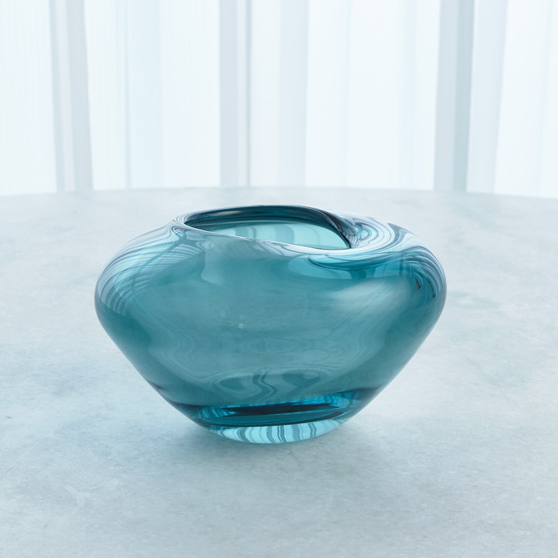 Undulating Vase-Azure-Sm, 6" H x 9" W x 9" D