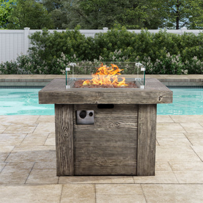 Table de foyer d'extérieur au propane H 31 po x l 35 po avec garde en verre et pierre de lave