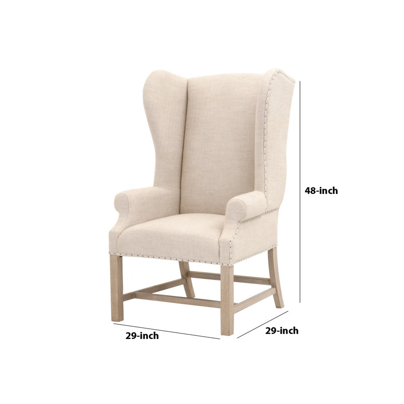 Bahia Upholstered Wingback Chair, Beige Polyester Blend