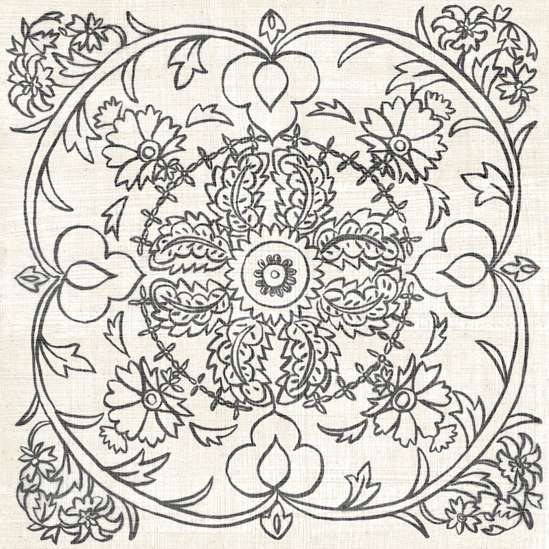 Rosette B&W Batik IV, H 12 po x l 12 po x P 1,25 po