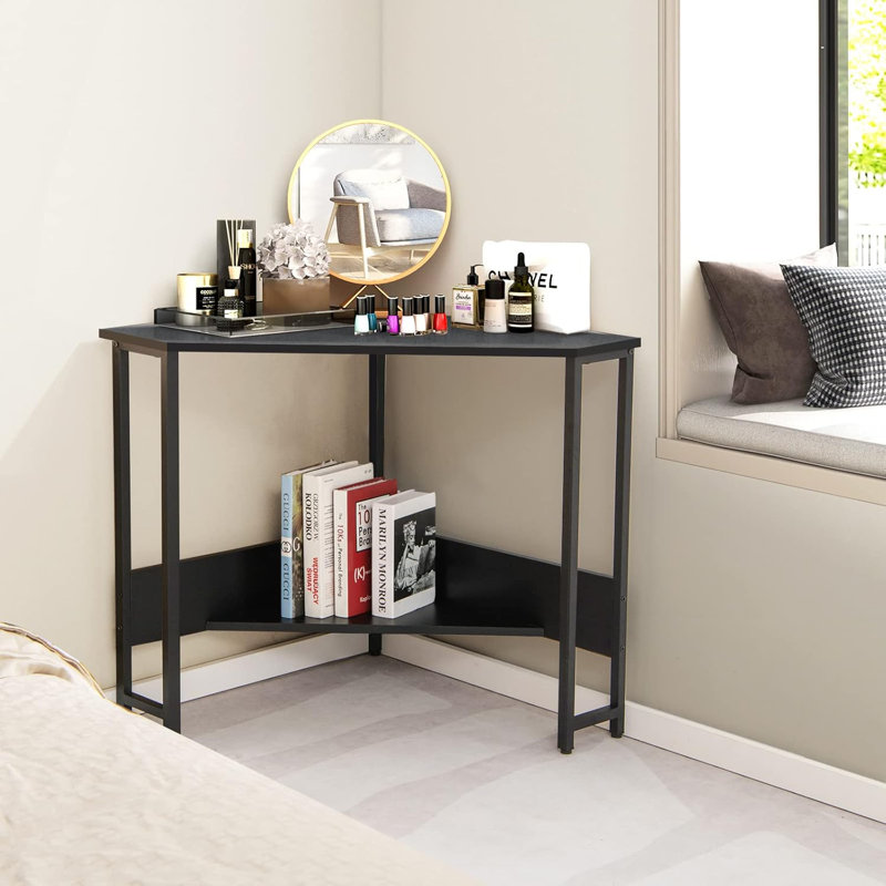 Computer Desk with Built-In Electrical Outlet, Black