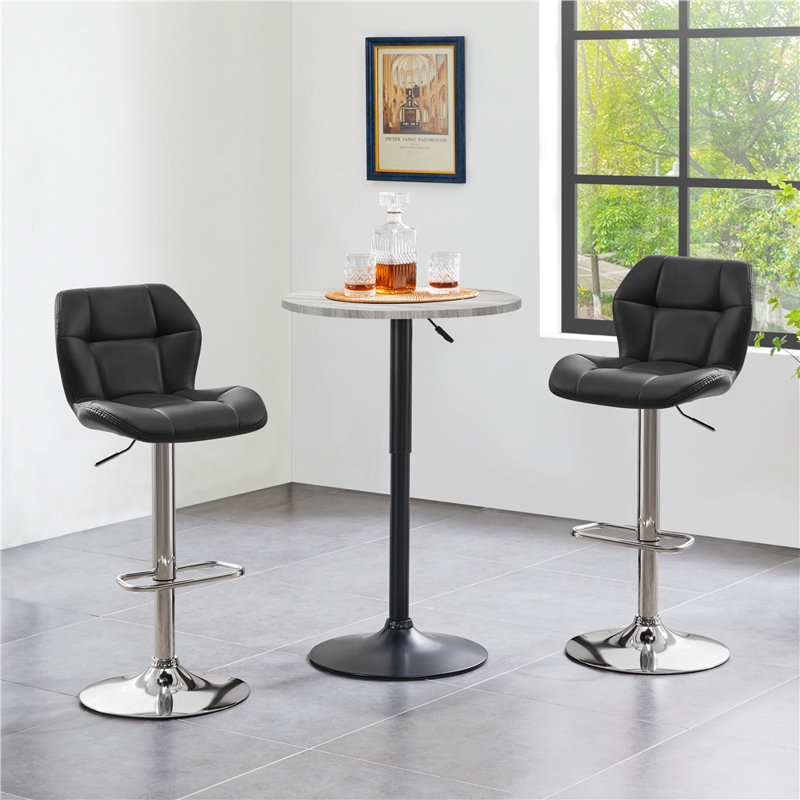 Swivel Upholstered Adjustable Height Counter Stool with Metal Frame, Black