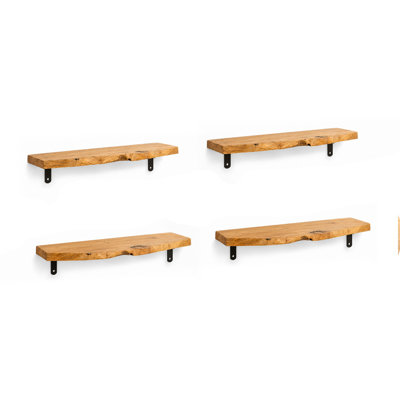 15.7 inch Live Edge Shelves Natural Fir Wood Wall Mounted Shelf Sturdy Floating Wall Shelves,Set Of 4